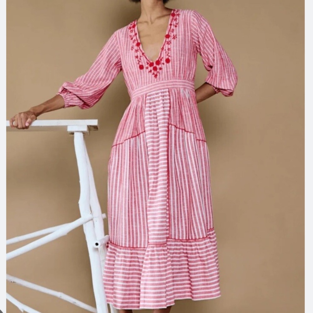 NWT Daydress UK Mia Dress In Red Candy Stripe XS Embroidered Midi NEW Stripes